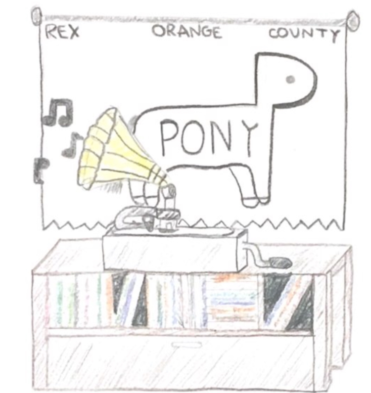 Rex Orange Countys new album Pony spinning on a record player.