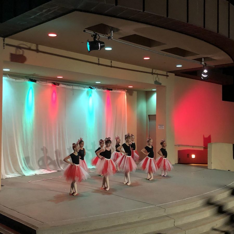 Ballerinas make a sweet appearance on stage at thee San Marcos Civic Center amphitheater.
