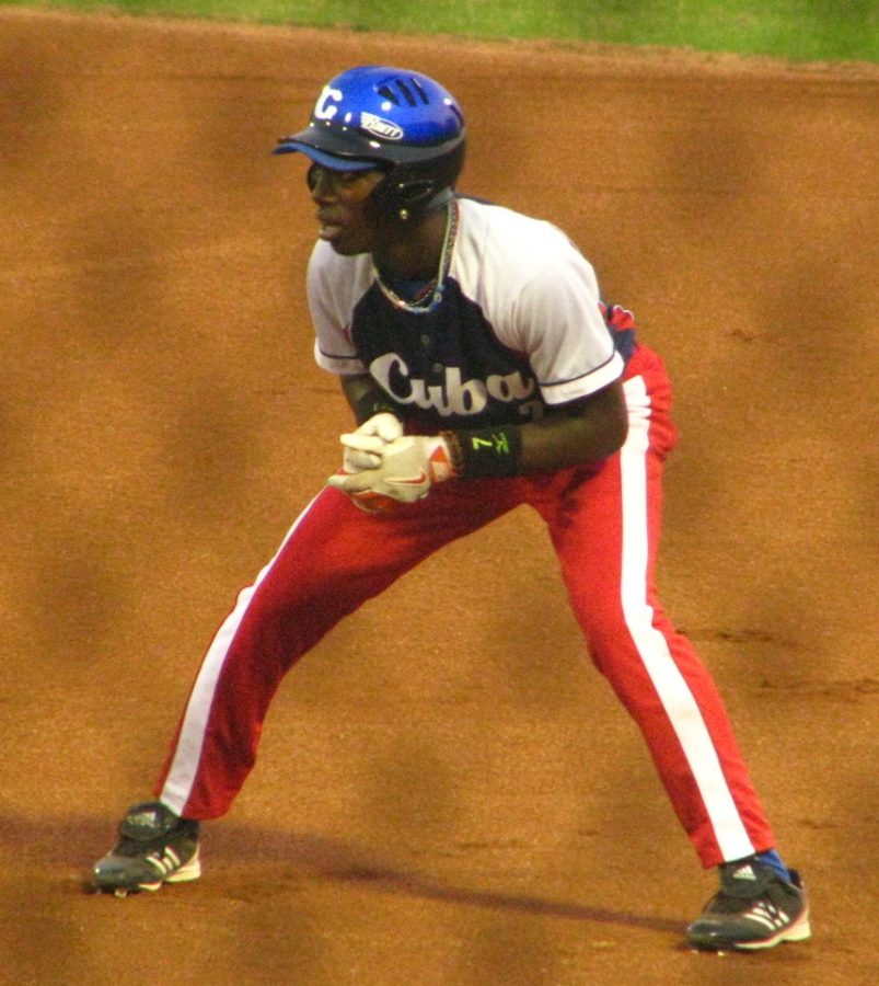 Randy Arozarena with the Cuban national baseball team at the 2013 18U Baseball World Cup in Taiwan by Boomer-44. Photo is licensed under CC BY-SA 4.0.