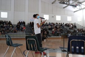 Sierra Stanly presenting her spoken word last year at Woodland Park Middle School.