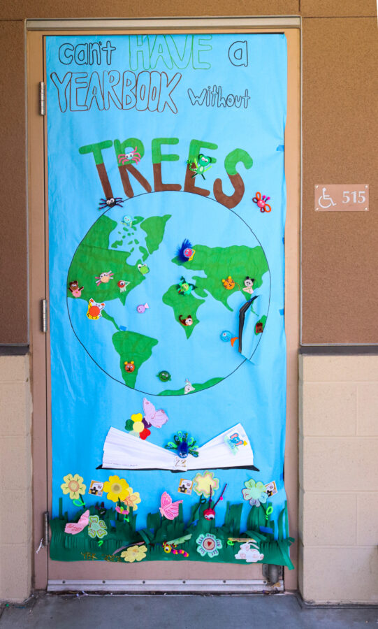 Mrs. Millers yearbook class decorates their classroom door to recognize Earth Day.