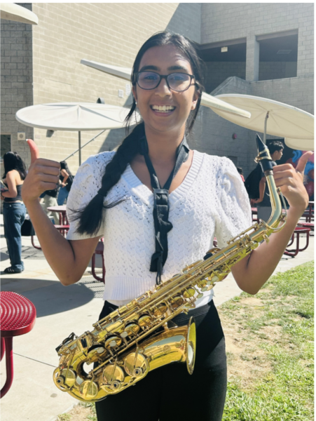 Shagun with her saxophone during bang practice.