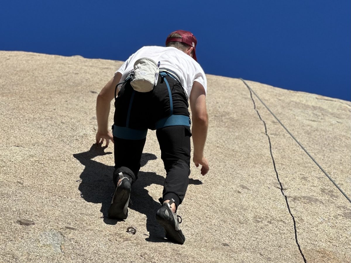 Seth McKenna climbs a difficult route to test his limits and abilities at Potato Chip Rock.