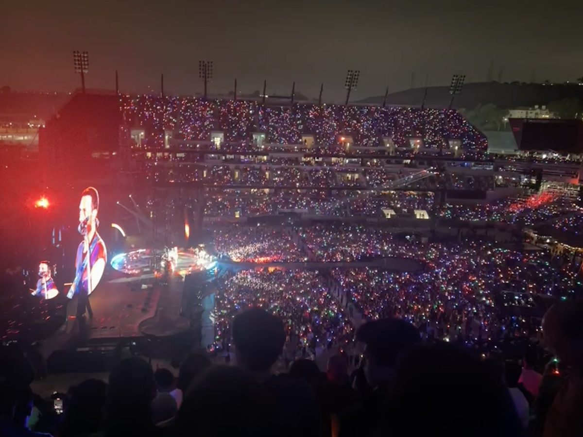 Concerts+are+a+common+way+music+listeners+enjoy+their+favorite+artists+on+a+deeper+level%2C+this+is+a+large-scale+view+of+a+Coldplay+concert+in+San+Diego.+Even+from+far+away%2C+the+music+was+so+loud+and+flooded+the+entire+stadium.+Vanessa+Gomez+stated%2C+Coldplays+songs+connect+with+peoples+lives.