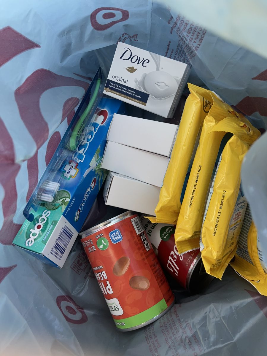 Camille Fisher donating goods for the Unicef "Necessity Supplies" drive to get hours for CSF. Many CSF members participated in this even though they weren't in UNICEF. "This was a great way for me to earn hours and give back to my community," freshman Camille Fisher said.