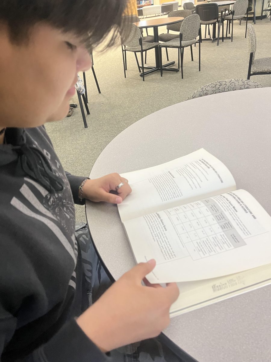 Remy Escobar works on assignments. They have been piled up from his AP courses a month before his finals. I have been trying to prioritize my AP class because of the amount of work I need to turn in before finals, said Escobar.